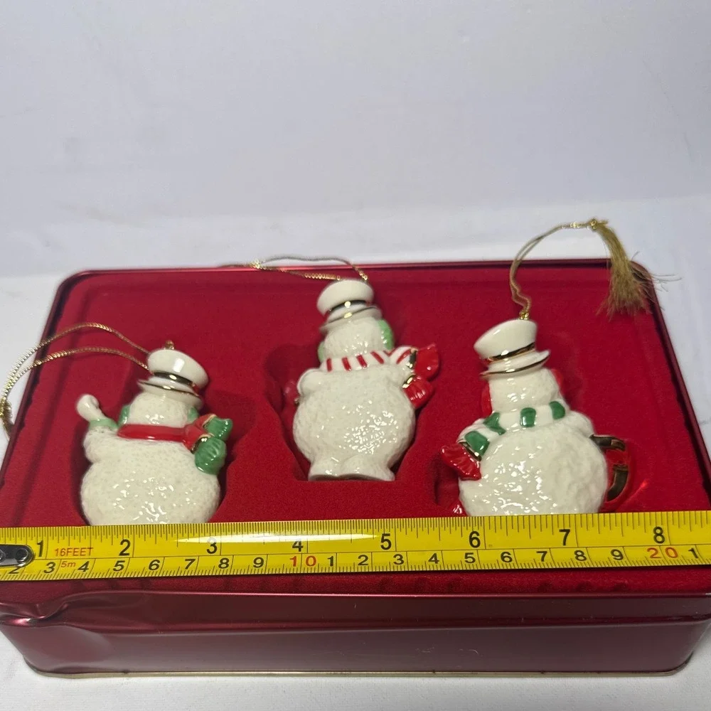 Lenox Ornament Set White NEW 2003 Musical Snowman 3pc Tin 6262950